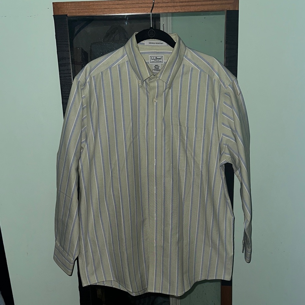 L.L. Bean Men's Casual Striped Shirt - Green and White